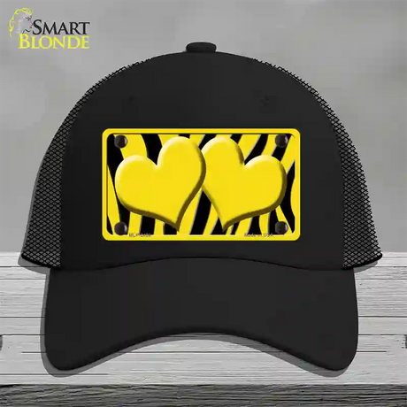 Yellow Black Zebra Yellow Centered Hearts Novelty License Plate Hat Mesh / Black