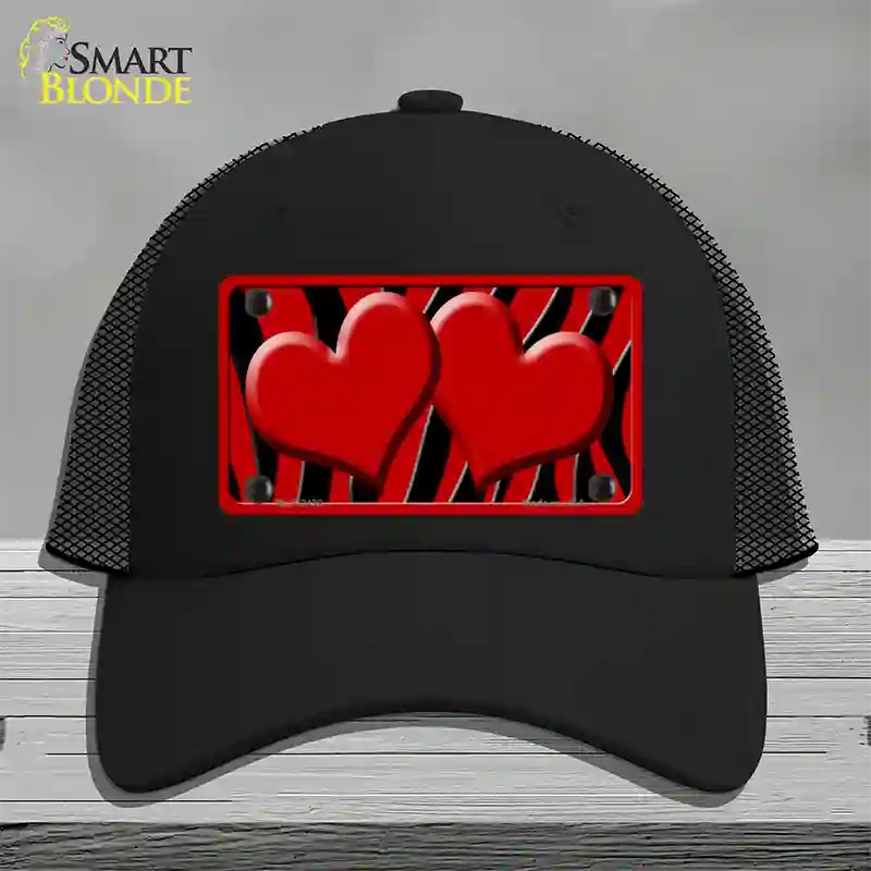 Red Black Zebra Red Centered Hearts Novelty License Plate Hat Mesh / Black