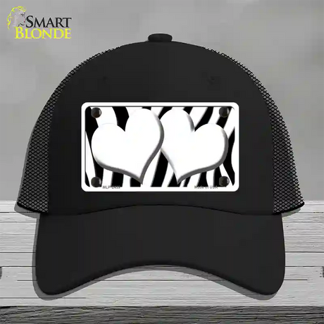 White Black Zebra Red Centered Hearts Novelty License Plate Hat Mesh / Black