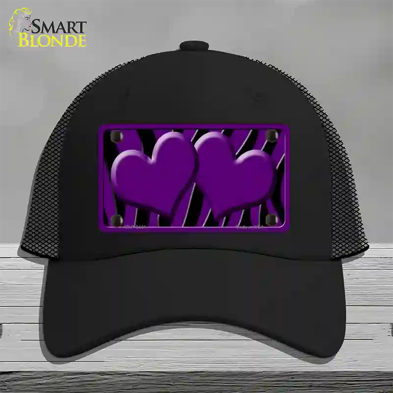 Purple Black Zebra Purple Centered Hearts Novelty License Plate Hat Mesh / Black