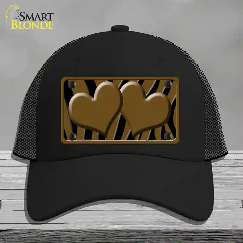 Brown Black Zebra Brown Centered Hearts Novelty License Plate Hat Mesh / Black