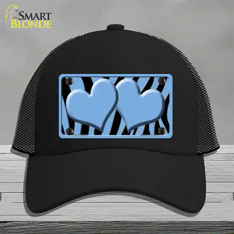 Light Blue Black Zebra Light Blue Centered Hearts Novelty License Plate Hat Mesh / Black