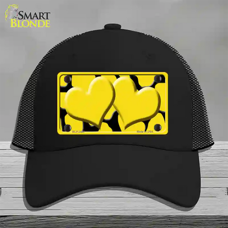 Yellow Black Giraffe Yellow Centered Hearts Novelty License Plate Hat Mesh / Black