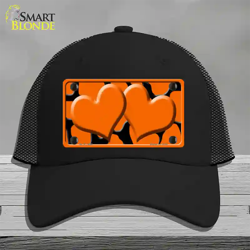 Orange Black Giraffe Orange Centered Hearts Novelty License Plate Hat Mesh / Black