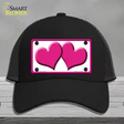 Solid Pink Centered Hearts White Novelty License Plate Hat Mesh / Black