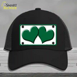 Solid Green Centered Hearts White Novelty License Plate Hat Mesh / Black