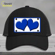 Solid Blue Centered Hearts White Novelty License Plate Hat Mesh / Black