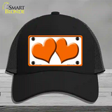 Solid Orange Centered Hearts White Novelty License Plate Hat Mesh / Black