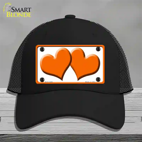 Solid Orange Centered Hearts White Novelty License Plate Hat Mesh / Black