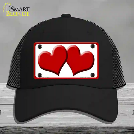 Solid Red Centered Hearts White Novelty License Plate Hat Mesh / Black