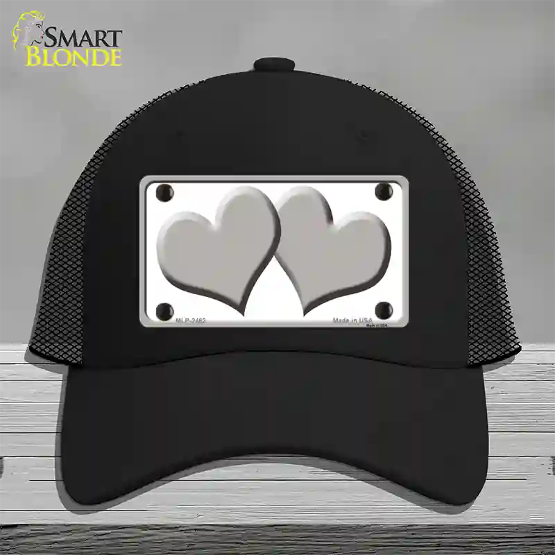 Solid Grey Centered Hearts White Novelty License Plate Hat Mesh / Black