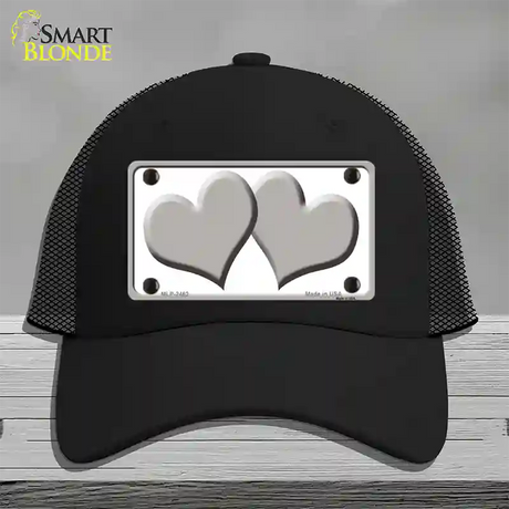 Solid Grey Centered Hearts White Novelty License Plate Hat Mesh / Black