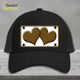 Solid Brown Centered Hearts White Novelty License Plate Hat Mesh / Black