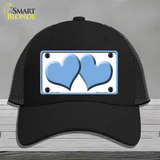 Solid Light Blue Centered Hearts White Novelty License Plate Hat Mesh / Black