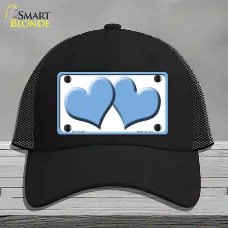 Solid Light Blue Centered Hearts White Novelty License Plate Hat Mesh / Black