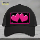 Solid Pink Centered Hearts Black Novelty License Plate Hat Mesh / Black