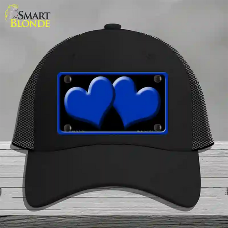 Solid Blue Centered Hearts Black Novelty License Plate Hat Mesh / Black