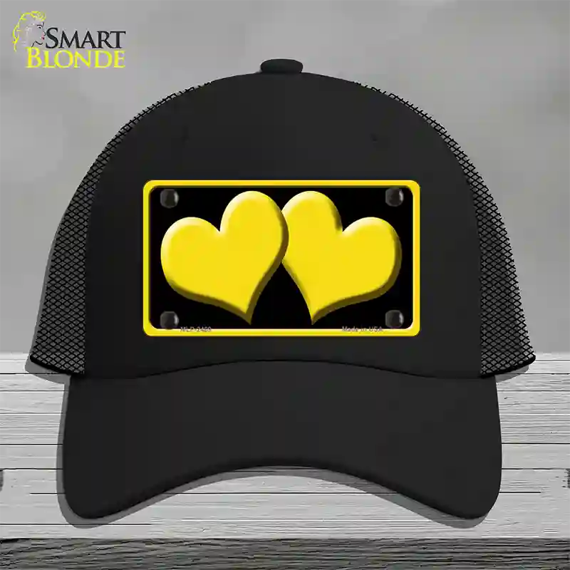 Solid Yellow Centered Hearts Black Novelty License Plate Hat Mesh / Black