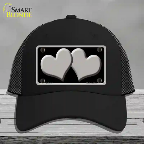 Solid Grey Centered Hearts Black Novelty License Plate Hat Mesh / Black