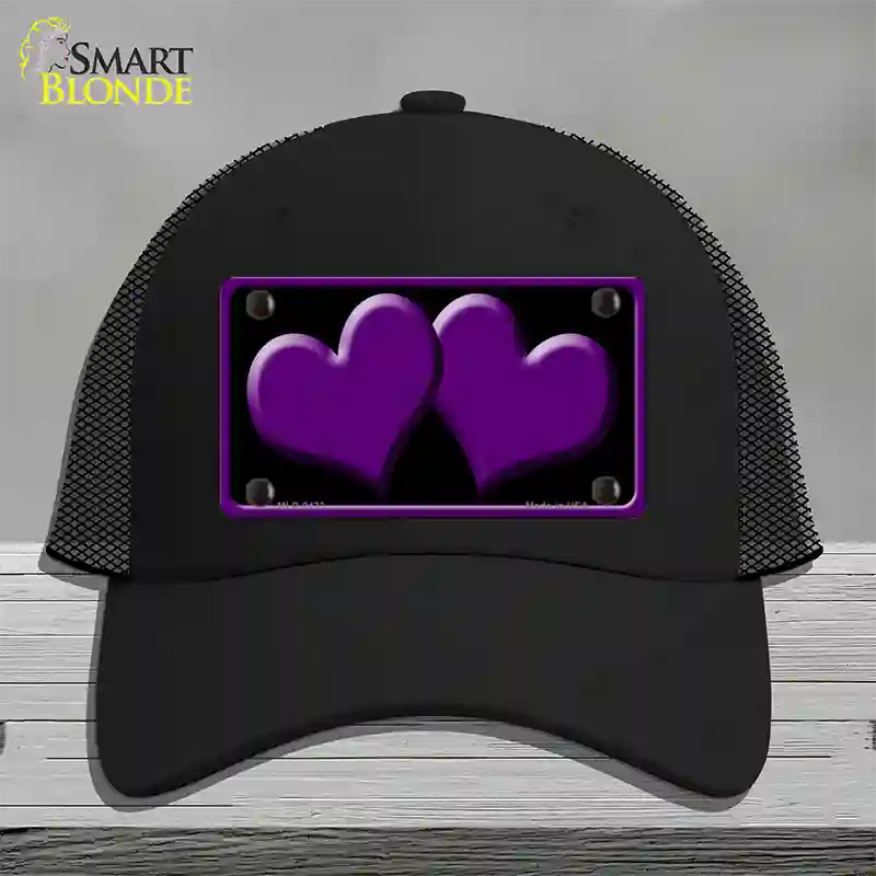 Solid Purple Centered Hearts Black Novelty License Plate Hat Mesh / Black