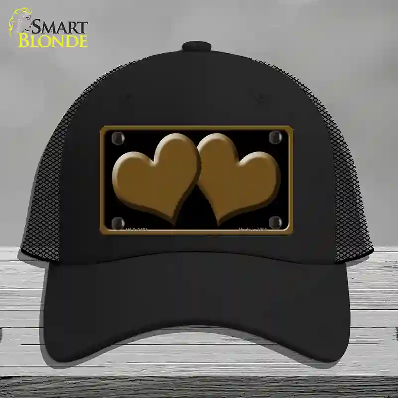 Solid Brown Centered Hearts Black Novelty License Plate Hat Mesh / Black