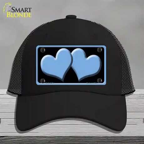 Solid Light Blue Centered Hearts Black Novelty License Plate Hat Mesh / Black