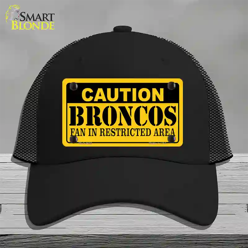 Caution Broncos Novelty License Plate Hat Mesh / Black