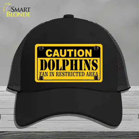 Caution Dolphins Novelty License Plate Hat Mesh / Black