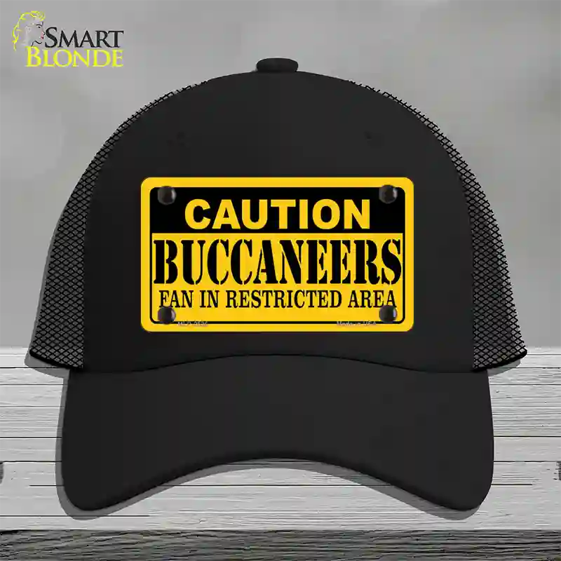 Caution Buccaneers Novelty License Plate Hat Mesh / Black