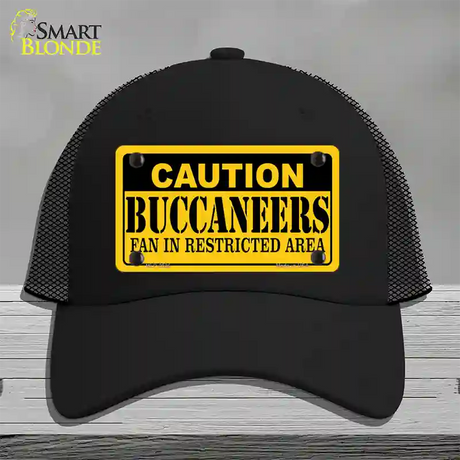 Caution Buccaneers Novelty License Plate Hat Mesh / Black