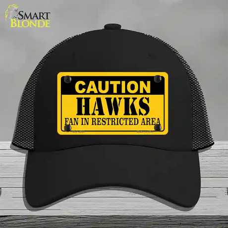 Caution Hawks Fan Novelty License Plate Hat Mesh / Black