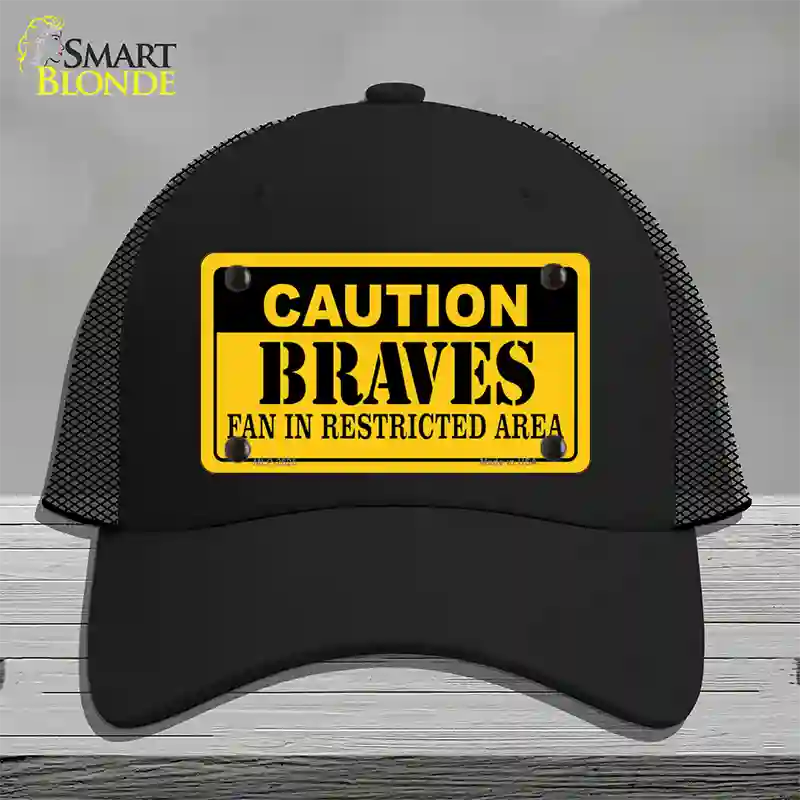 Caution Braves Fan Novelty License Plate Hat Mesh / Black