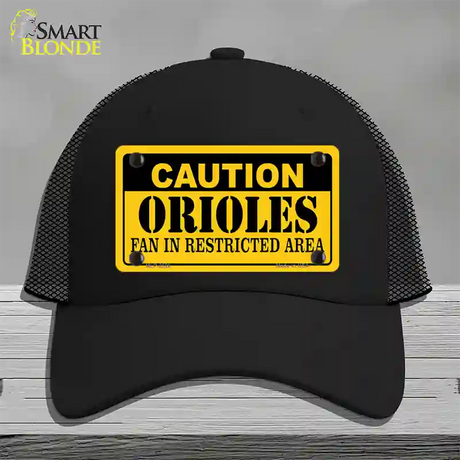 Caution Orioles Fan Novelty License Plate Hat Mesh / Black