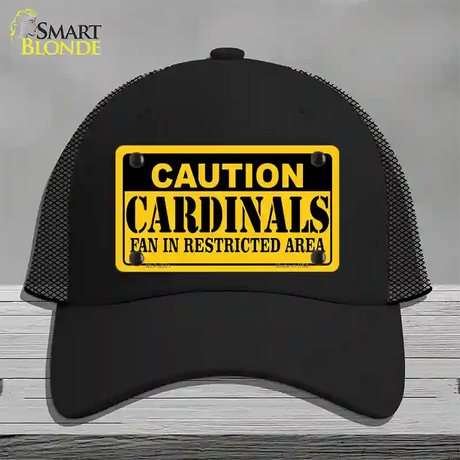 Caution Cardinals Fan Novelty License Plate Hat Mesh / Black