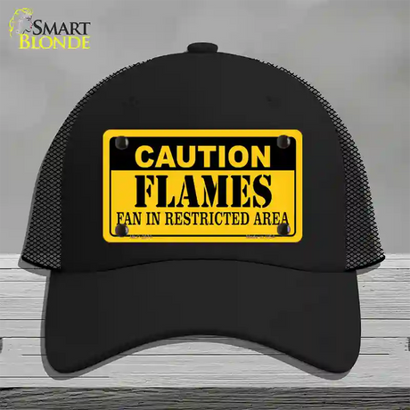 Caution Flames Novelty License Plate Hat Mesh / Black