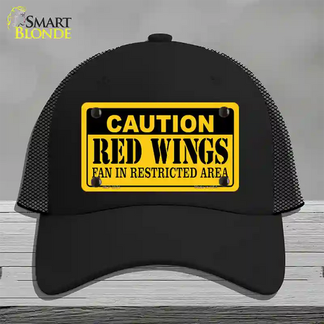 Caution Red Wings Novelty License Plate Hat Mesh / Black