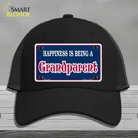 Happiness Being Grandparent Novelty License Plate Hat Mesh / Black