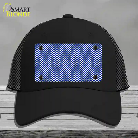 Blue White Chevron Novelty License Plate Hat Mesh / Black