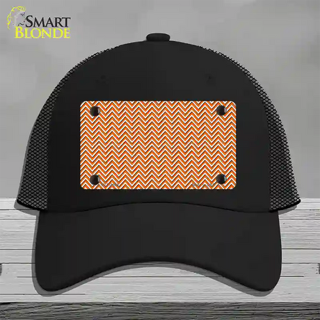 Orange White Chevron Novelty License Plate Hat Mesh / Black