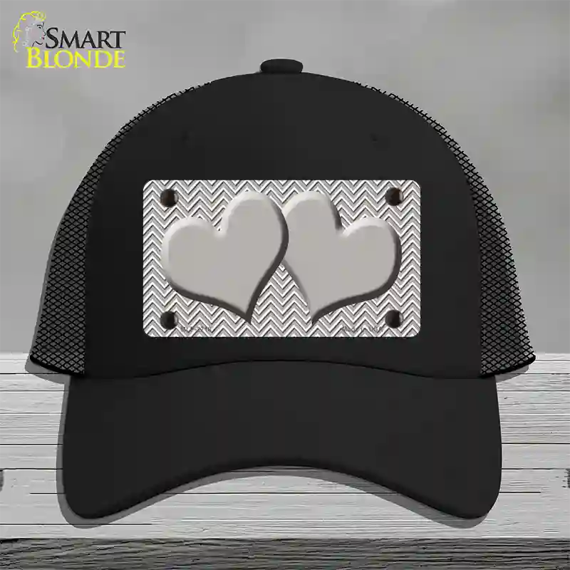 Grey White Chevon Grey Center Hearts Novelty License Plate Hat Mesh / Black