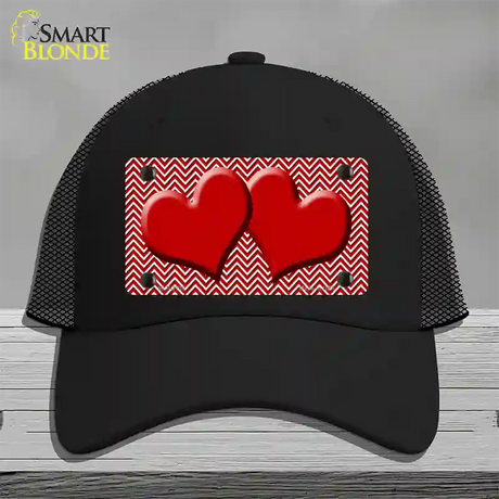 Red White Chevron Red Center Hearts Novelty License Plate Hat Mesh / Black