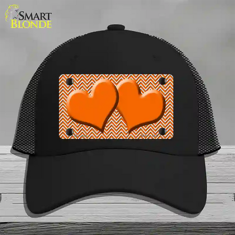 Orange White Chevron Orange Center Hearts Novelty License Plate Hat Mesh / Black