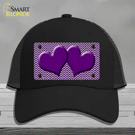 Purple White Chevron Purple Center Hearts Novelty License Plate Hat Mesh / Black