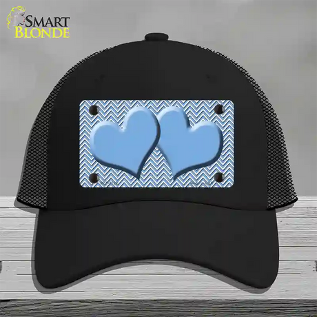 Light Blue White Chevron Light Blue Center Hearts Novelty License Plate Hat Mesh / Black