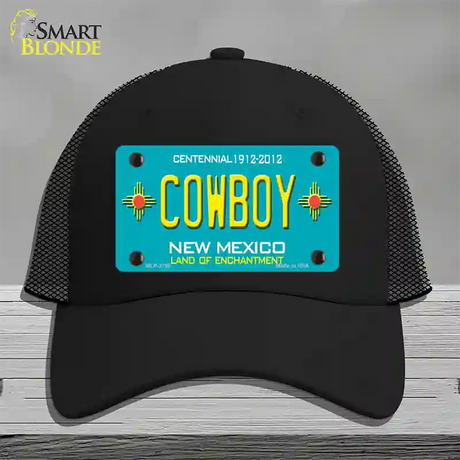 Cowboy New Mexico Teal Novelty License Plate Hat Mesh / Black