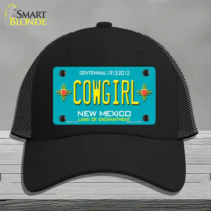 Cowgirl New Mexico Teal Novelty License Plate Hat Mesh / Black