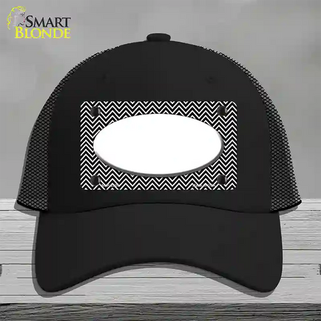 Black White Chevon Center Oval Novelty License Plate Hat Mesh / Black