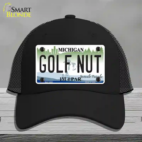 Golf Nut Michigan State Novelty License Plate Hat Mesh / Black