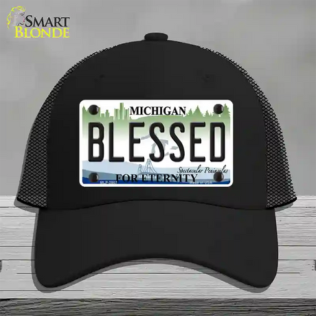 Blessed Michigan State Novelty License Plate Hat Mesh / Black