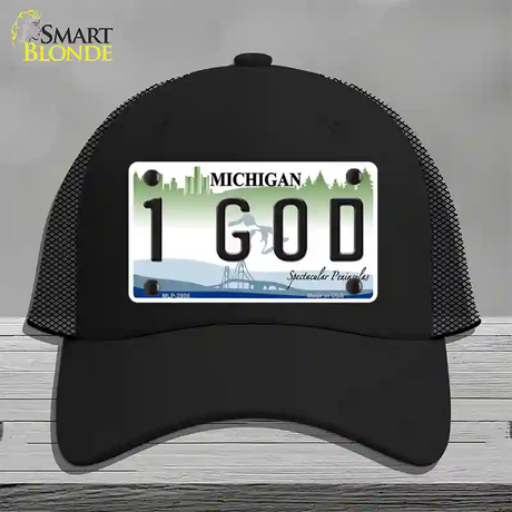 1 GOD Michigan State Novelty License Plate Hat Mesh / Black